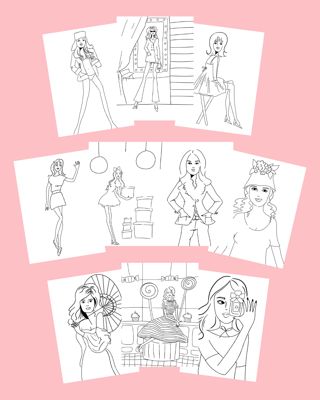 Miss Mopsy 10 ILLUSTRATION COLORING PAGES + PENCILS PACK