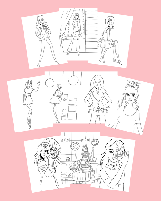 Miss Mopsy 10 ILLUSTRATION COLORING PAGES + PENCILS PACK